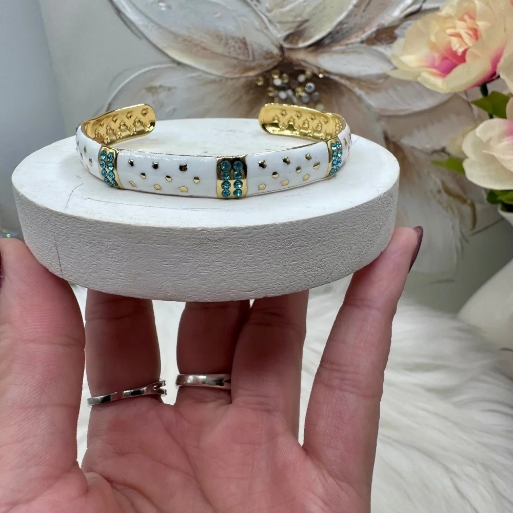 Stainless Steel Gold and White Cuff Statement Bracelets